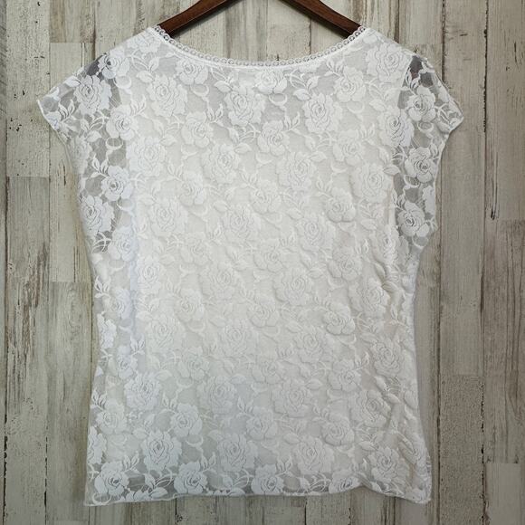 FDJ French Dressing Lace Lined Blouse Medium White Fairy Cottagecore Coquette - Picture 2 of 9